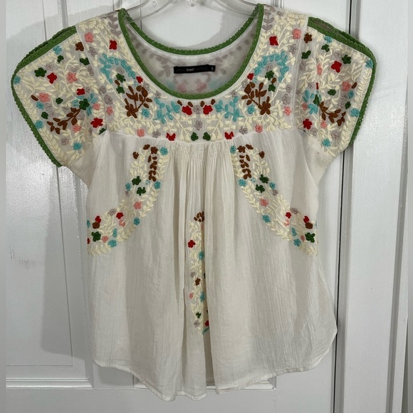 hazel Tops - Hazel Anthropologie Boho Women’s Floral Embroidered Blouse Small Cottagecore